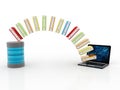 Database or archive concept, Laptop and file cabinet with ring binders. 3d render