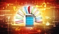 Data storage. Server and file cabinet with ring binders. 3d render