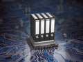 Database archive data storage concept. Binders on CPU processor