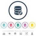 Database attachment flat color icons in round outlines