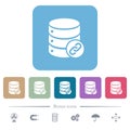 Database attachment flat icons on color rounded square backgrounds