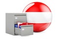 Database in Austria, concept. Folders in filing cabinet with Austrian flag, 3D rendering