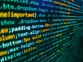 Database bits access stream visualisation. Css3 code on a colorful background. Php code on blue background in code editor. Binary Royalty Free Stock Photo