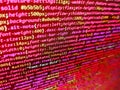 Database bits access stream visualisation. HTML and CSS code developing screenshot. Digital abstract bits data stream, cyber Royalty Free Stock Photo