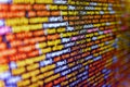 Database bits access stream visualisation. HTML5 in editor for website development. Front-end applications in the color concept. Royalty Free Stock Photo