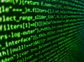 Database bits access stream visualisation. Programmer occupation. Code on dark background. Writing programming functions on laptop Royalty Free Stock Photo
