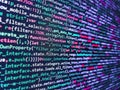 Database bits access stream visualisation. Programming code abstract background screen of software. Real Html code developing Royalty Free Stock Photo
