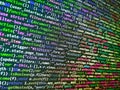 Database bits access stream visualisation. Shallow depth of field, selective focus effect. Programming code screen of software Royalty Free Stock Photo