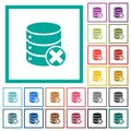 Database cancel flat color icons with quadrant frames