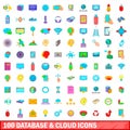 100 database and cloud icons set, cartoon style Royalty Free Stock Photo