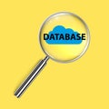 database with cloud under magnifier glass on yellow Royalty Free Stock Photo