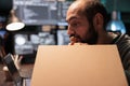 Database coder eating pizza from takeaway delivery Royalty Free Stock Photo