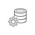 Database with cog hand drawn outline doodle icon. Royalty Free Stock Photo