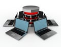 Database Concept with Laptops . 3d rendered illustration Royalty Free Stock Photo