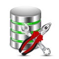 Database configuration icon with wrench and pliers. Vector Illustration on white background Royalty Free Stock Photo