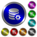 Database configuration luminous coin-like round color buttons Royalty Free Stock Photo