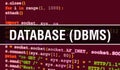 DATABASE DBMS with Digital java code text. DATABASE DBMS and Computer software coding vector concept. Programming coding