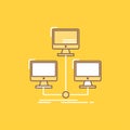 database, distributed, connection, network, computer Flat Line Filled Icon. Beautiful Logo button over yellow background for UI Royalty Free Stock Photo