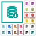 Database down flat color icons with quadrant frames