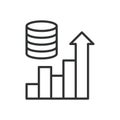 Database enlarge, icon in line design. Database, enlarge, storage, growth, expand, increase, scale on white background Royalty Free Stock Photo