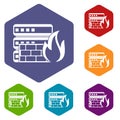 Database and firewall icons set Royalty Free Stock Photo