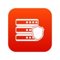 Database with gray shield icon digital red Royalty Free Stock Photo