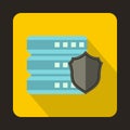 Database with gray shield icon, flat style Royalty Free Stock Photo