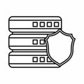 Database with gray shield icon, outline style