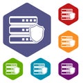 Database with gray shield icons set Royalty Free Stock Photo