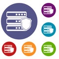 Database with gray shield icons set Royalty Free Stock Photo