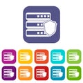 Database with gray shield icons set Royalty Free Stock Photo