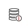 Database icon with information sign. Database icon and about, faq, help, hint symbol Royalty Free Stock Photo