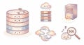Database icons with cloud and server illustrations Royalty Free Stock Photo