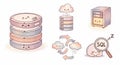 Database icons with cloud and server illustrations Royalty Free Stock Photo