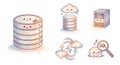 Database icons with cute cloud and server illustrations Royalty Free Stock Photo