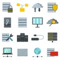 Database icons set, flat style Royalty Free Stock Photo