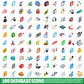 100 database icons set, isometric 3d style Royalty Free Stock Photo