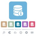 Database info flat icons on color rounded square backgrounds