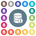 Database info flat white icons on round color backgrounds
