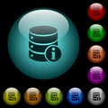 Database info icons in color illuminated glass buttons