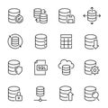 Database, information storage linear vector icons set