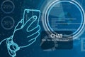 Database with intelligent system, future technology, technical progress, smart chatbox Businessman hand using