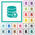 Database layers flat color icons with quadrant frames