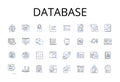 Database line icons collection. Data storage system, Data management software, Digital repository, Information warehouse