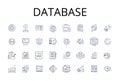 Database line icons collection. Data storage system, Data management software, Digital repository, Information warehouse
