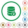 Database location flat icons with outlines