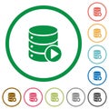 Database macro play flat icons with outlines