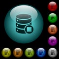 Database macro stop icons in color illuminated glass buttons