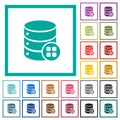 Database modules flat color icons with quadrant frames