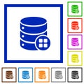 Database modules flat framed icons